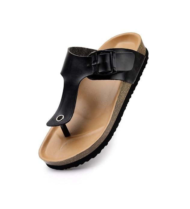 Unisex Cork Adjustable Buckle Straps Cork Sandals (Black, 6)