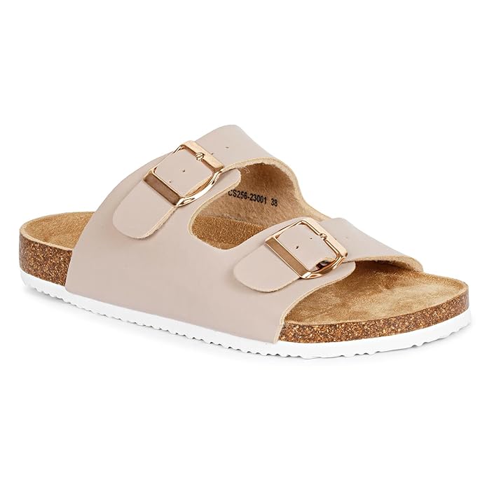 MOZAFIA WOMEN AIRY EVA SOLE SANDALS | SUEDE FOOTBED LINING |TWO STRAPS ADJUSTABLE METAL PIN BUCKLE (CHAMPAGNE)