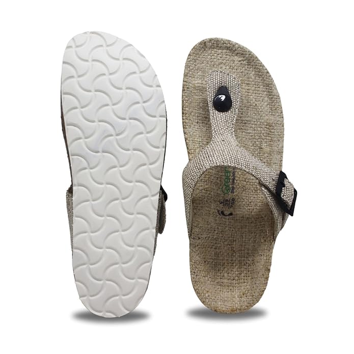 GreenSole Women Cork Footbed Slip-On Sandals with Adjustable Straps | Comfortable Arch Support Slides for Casual Wear, Outdoor | Lightweight Summer Slippers - Hempy Toes | 2 to 8 UK