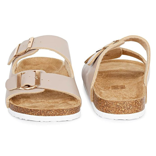 MOZAFIA WOMEN AIRY EVA SOLE SANDALS | SUEDE FOOTBED LINING |TWO STRAPS ADJUSTABLE METAL PIN BUCKLE (CHAMPAGNE)