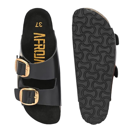AFROJACK Orginal Leather Sandals | Casual Sliders For Womens Stylish, Outdoor & Fashion Forward, Comfortable Cork Sandals for Women With Natural Cork and EVA Sole (sw406)