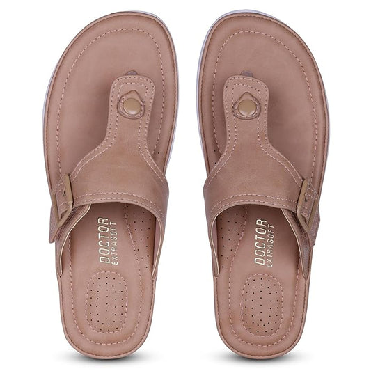 DOCTOR EXTRA SOFT Womens Flat Memory Foam Slippers/Flip-Flops Fashion Stylish Casual Comfortable Diabetic Orthopedic Lightweight Synthetic Slip-on Sandals with Adjustable Buckle for Girls & Ladies D-630