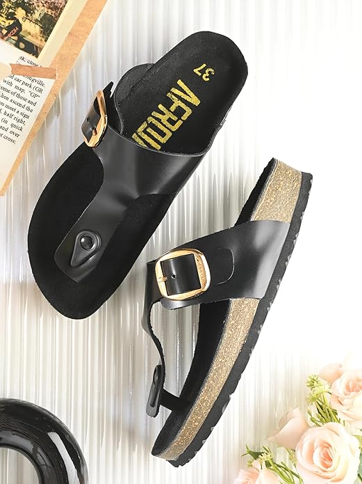 AFROJACK Orginal Leather Sandals | Casual Sliders For Womens Stylish, Outdoor & Fashion Forward, Comfortable Cork Sandals for Women With Natural Cork and EVA Sole (sw420)