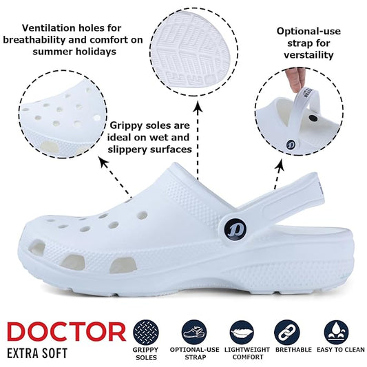 DOCTOR EXTRA SOFT Men's Classic Casual Clogs/Sandals with Adjustable Back Strap for Adult | Comfortable & Light Weight | Stylish & Anti-Skid | Waterproof & Daily Mules for Gents & Boys D-501