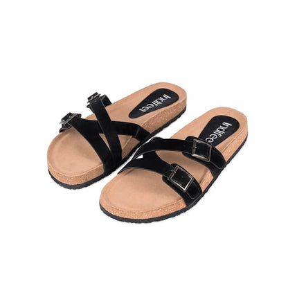 Indifeet Cork Sandal for Women Stylish Buckle Sandals Footwear Ladies Light Slippers Flats Womens Double Strap Casual Corks Flat Womens Adjustable Slides Girls Daily Use Water Resistance Chappal